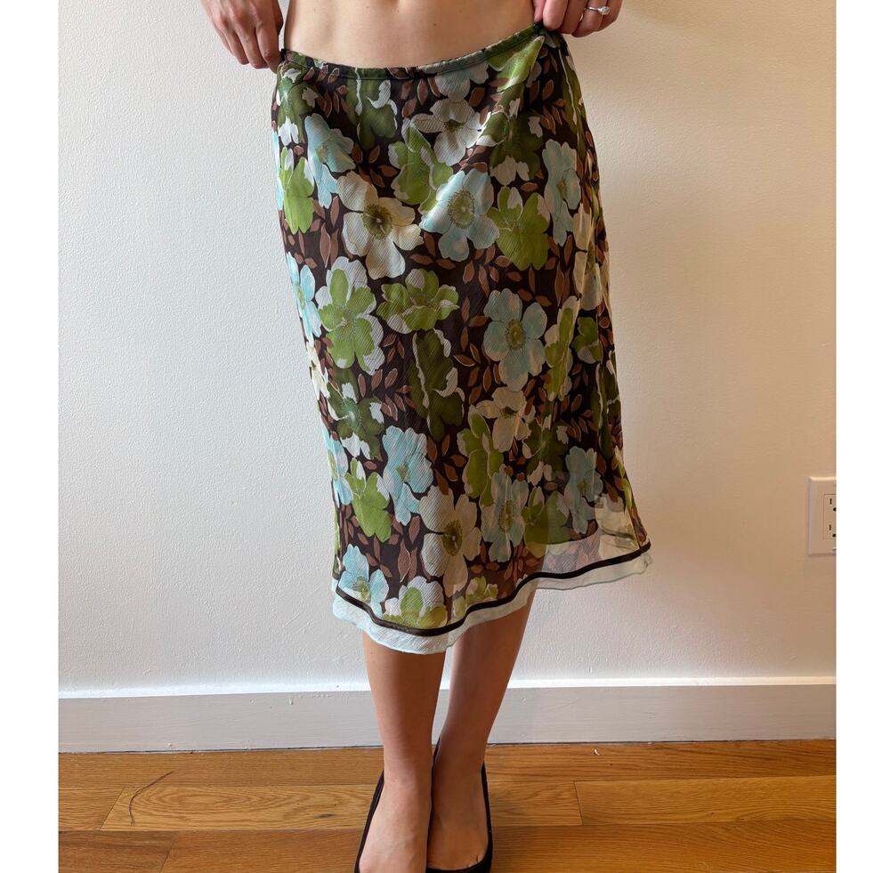 vintage silk chiffon floral midi knee length midi skirt
